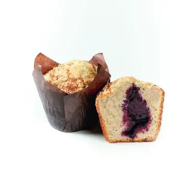Muffin με γέμιση μύρτιλλα και ντεκόρ crumble